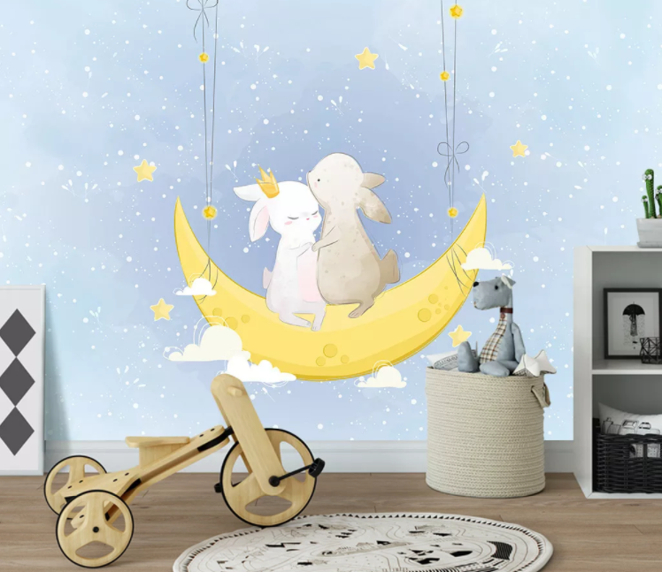 3D Moon Rabbit Wall Mural Wallpaper 2280