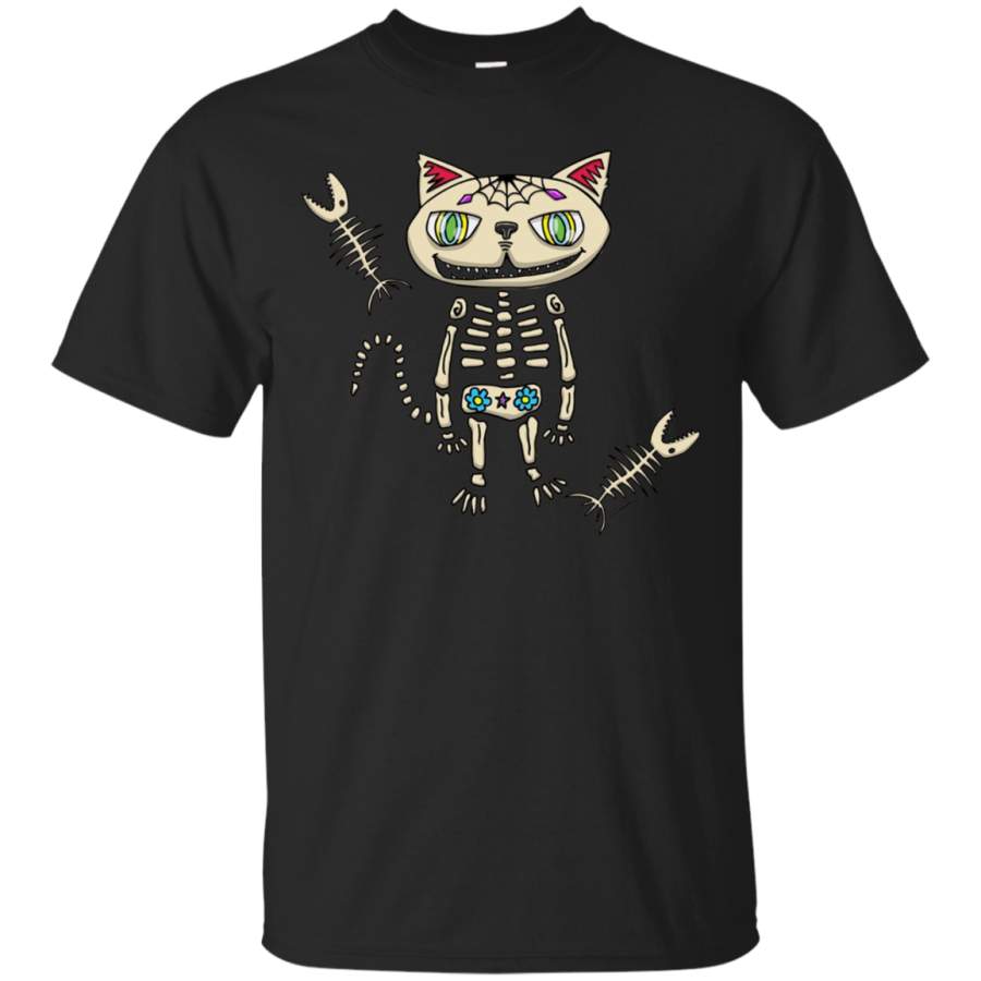 Sugar Skull Cat Mexican Folk Art Dia De Los Muertos T-Shirt