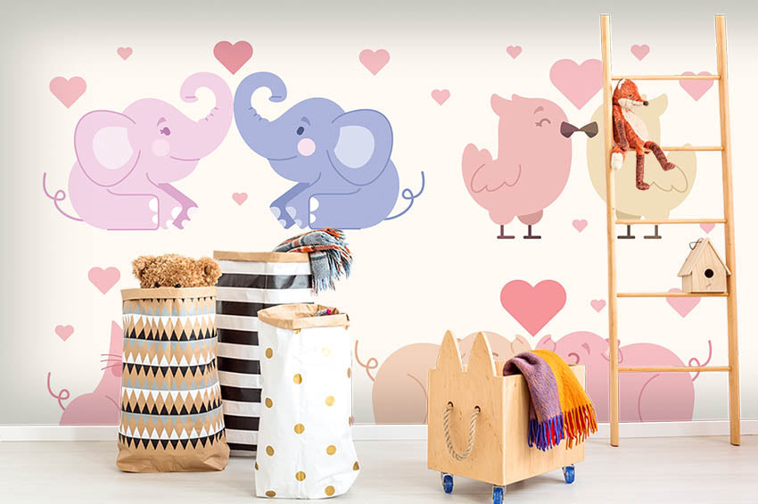 3D Cartoon Elephant Pig Chicken Wall Mural Wallpaper 139