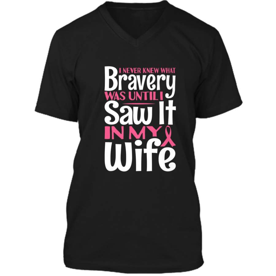 Breast Cancer Shirt Bravery Husband Tee Men Dad Grandpa Gift Mens Printed V-Neck T