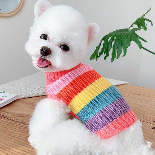 2021 Fashion Rainbow Sweater Pet Dog Clothes Autumn New Knit Cotton Casual Sweater Hoodies For Small Dog Puppy Costumes Poodle alx