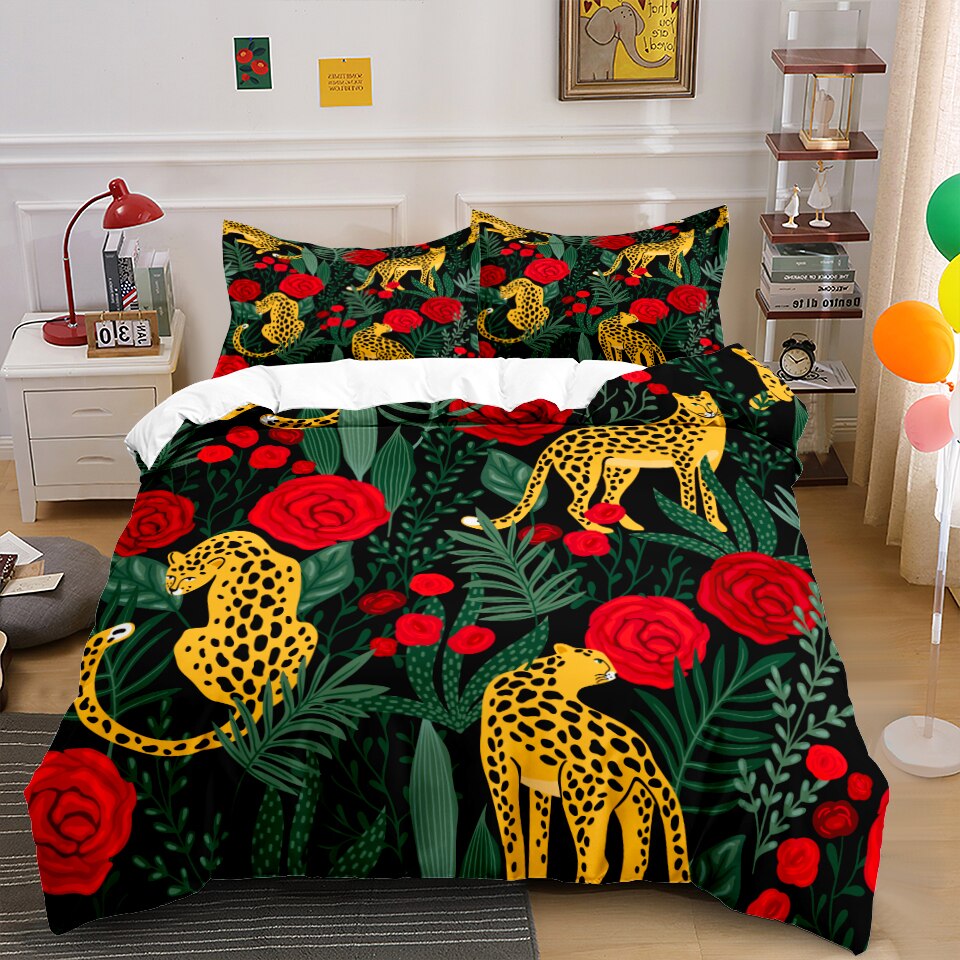 3D Leopard Print Bedding Set Luxury Double Family Bed Linen For Girl Duvet Cover King Queen Size Cover 220×240