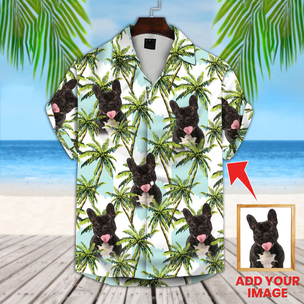 Personalized Photo Dog Floral Summer With Palm Trees Pattern Short-Sleeve Hawaiian Shirt