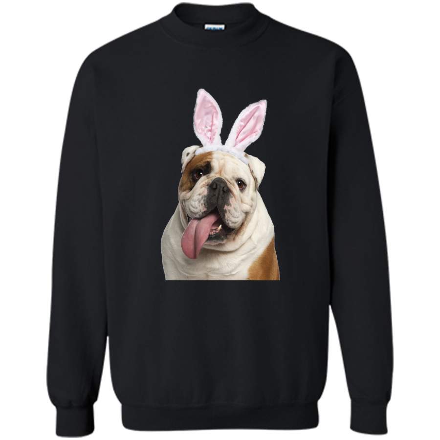 Bulldog Wearing Easter Bunny Ears Dog T-Shirt Printed Crewneck Pullover Sweatshirt 8 oz