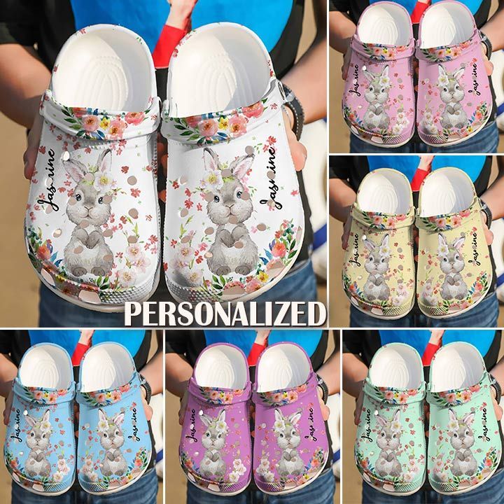 Rabbit Personalized Clog, Custom Name, Text Lovely Rabbit, Fashion Style For Women, Men, Kid, Print 3D