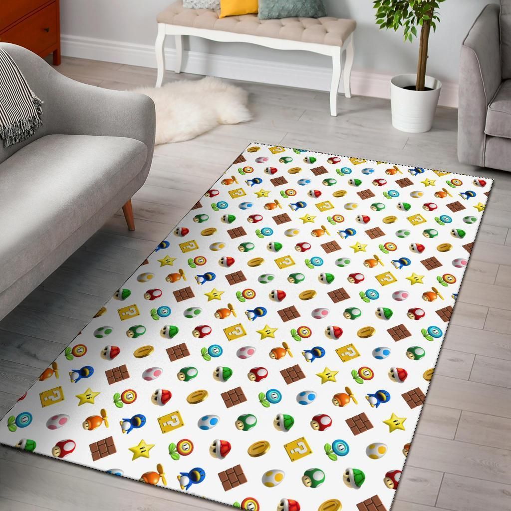 Super Mario Bross Pattern White Area Rug Chrismas Gift