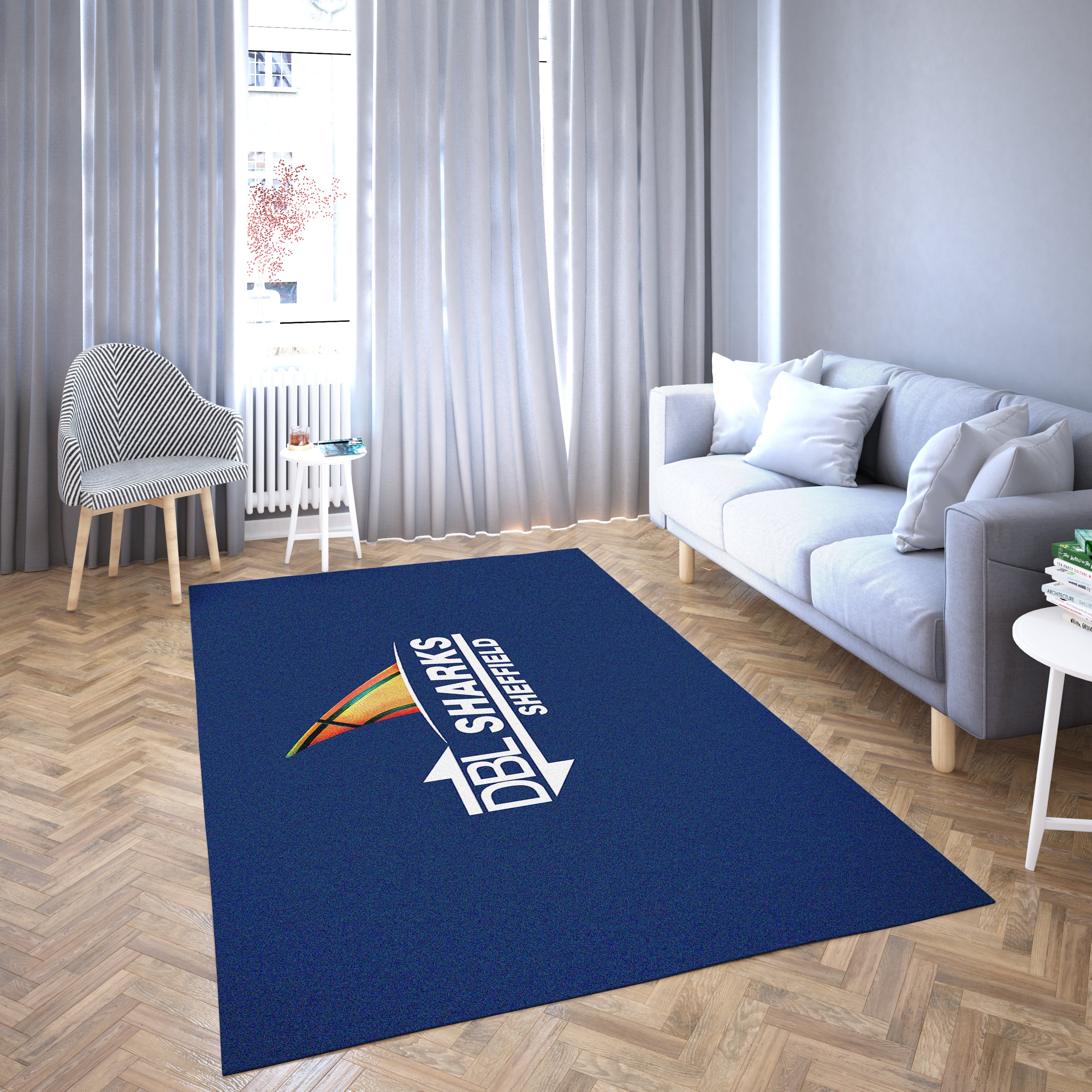 Sharks Sheffield Basketball Club Blue Logo Carpet Linving Room-Area Rugs