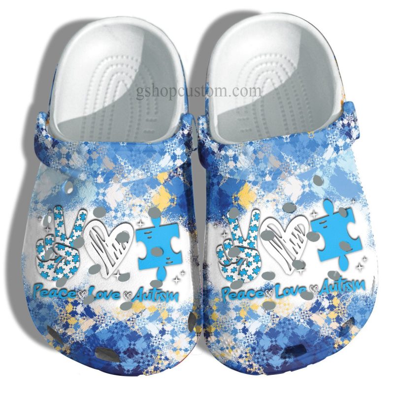 April Wear Blue Shoes – Peace Love Autism Awareness Shoes Croc Clogs Gifts Men Women