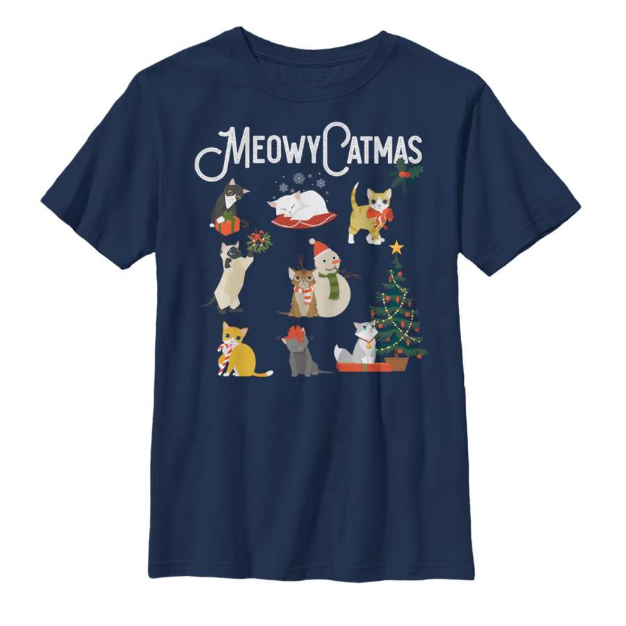 LOST GODS Boy’s Christmas Cat Collage T-Shirt