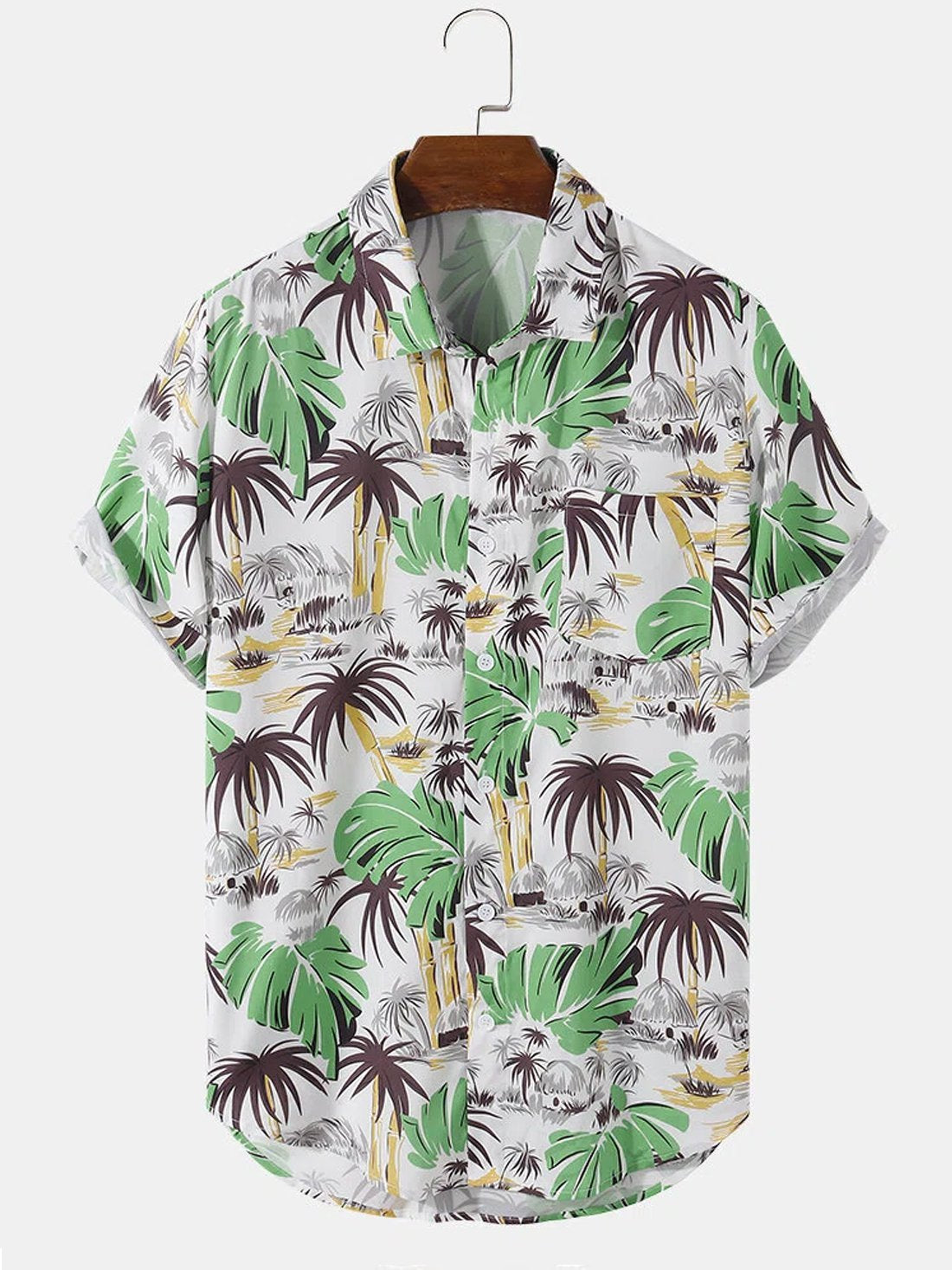 Hawaii Shirt Beach Coconut Print White Cotton Blend Short Sleeve Ha5368