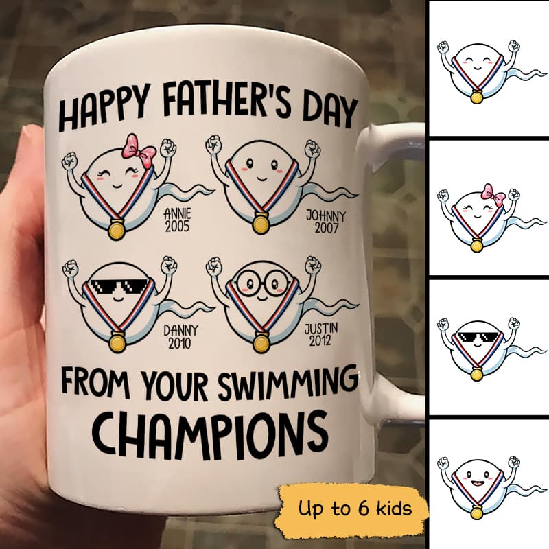 Happy Father‘S Day Gift From Swimming Champions Little Cute Kids Personalized Mug