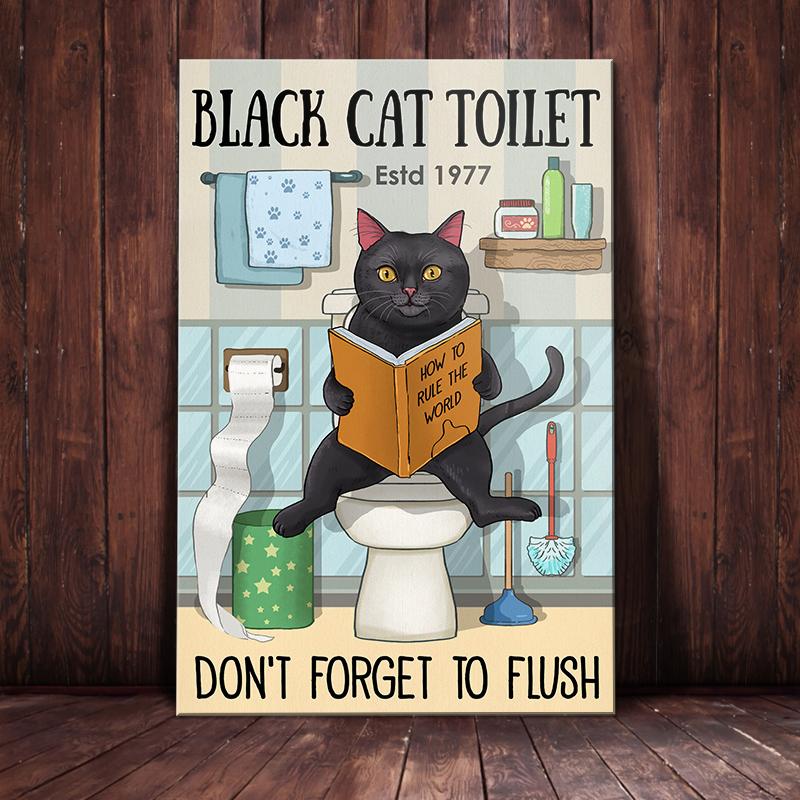 Black Cat Toilet Canvas And Poster Don’t Forget to Flush | Art Print | Home Decor | Room Decor | Wall Art