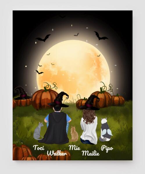 Personalized Canvas, Halloween Canvas And Poster Halloween Gift Custom Cat And Couple Pg1259