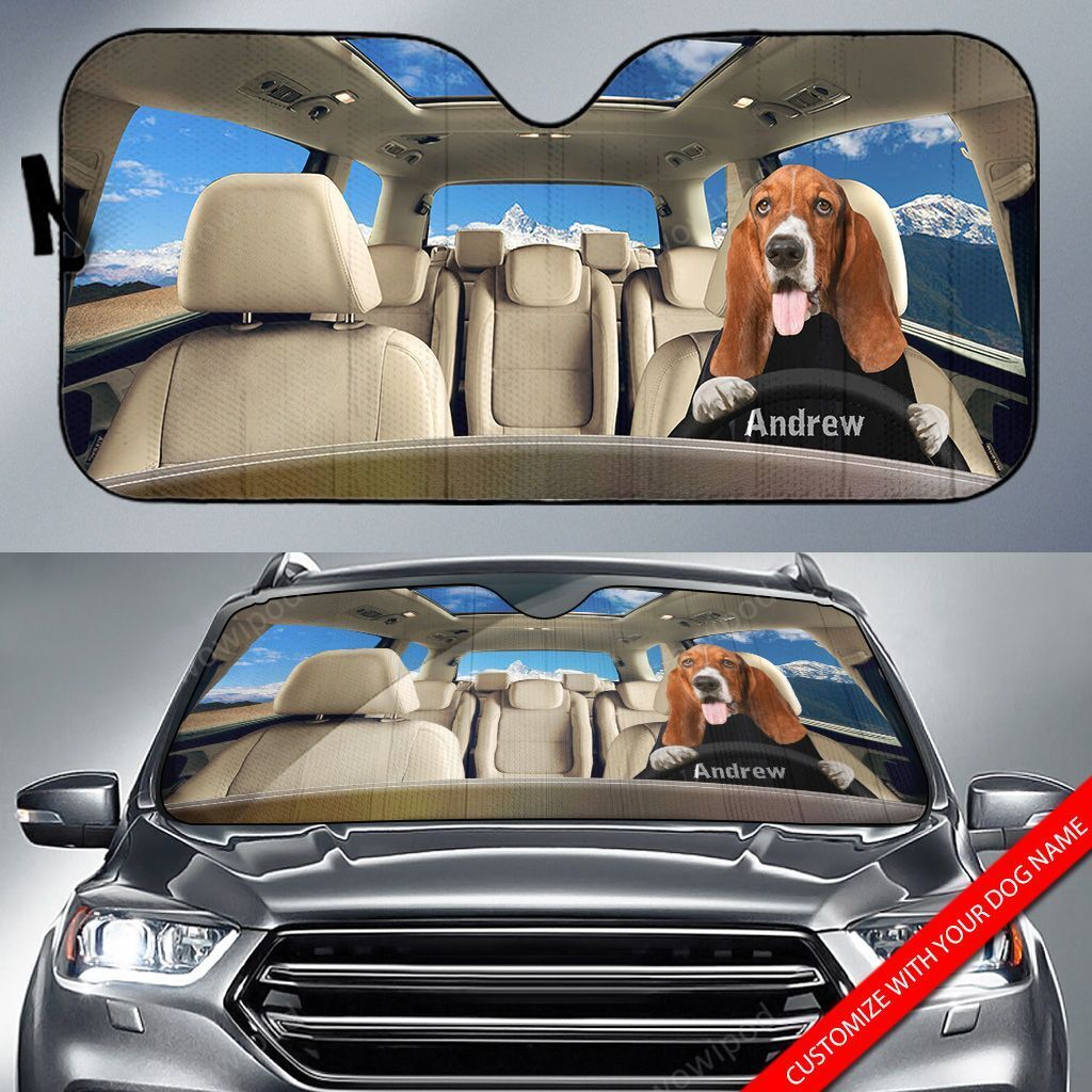 Basset Hound Custom Name Car Sun Shade 09