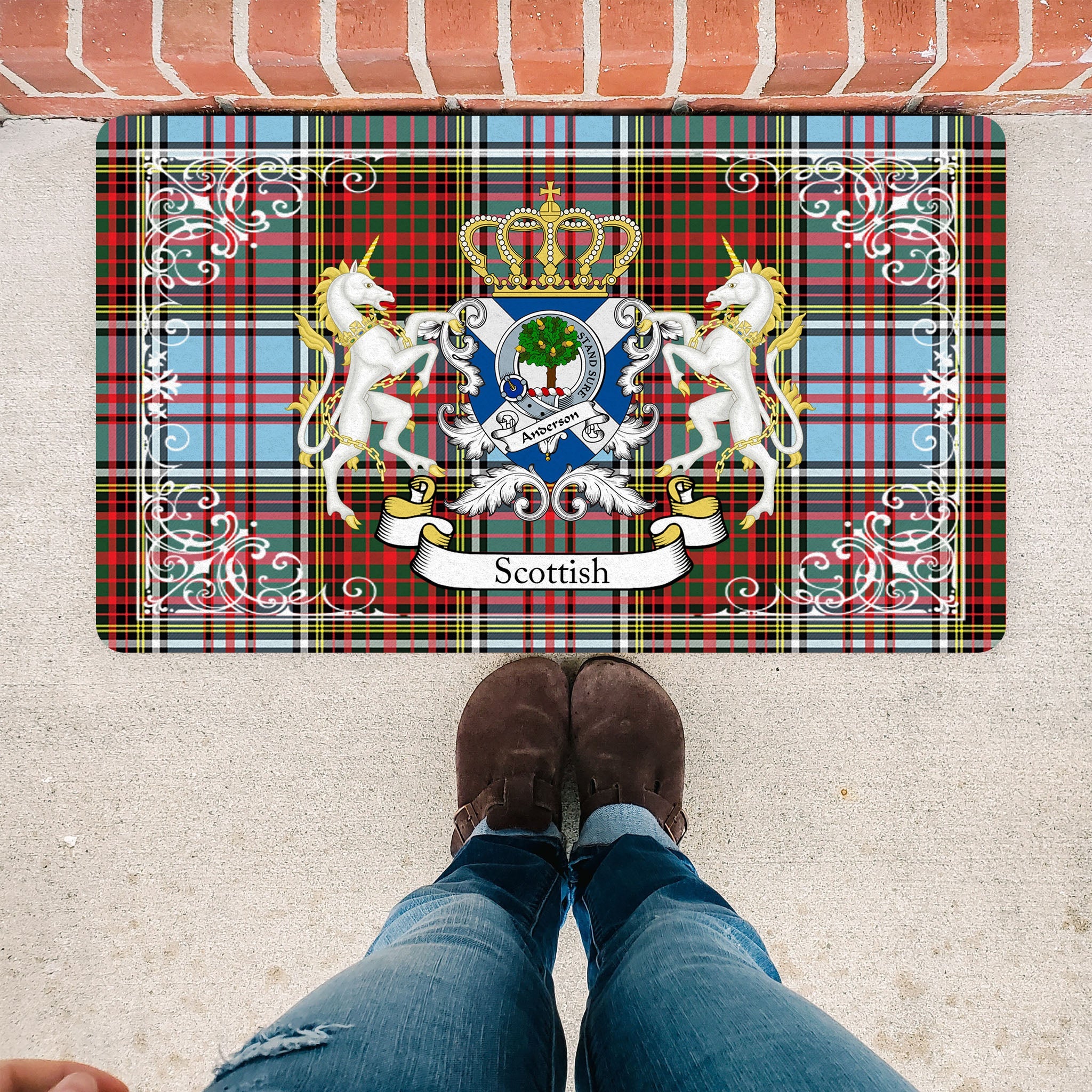 Scotstee Shop Tartan Door Mat Anderson Ancient Clan Badge Tartan Scottish Plaid Doormat, Christmas Door Mat