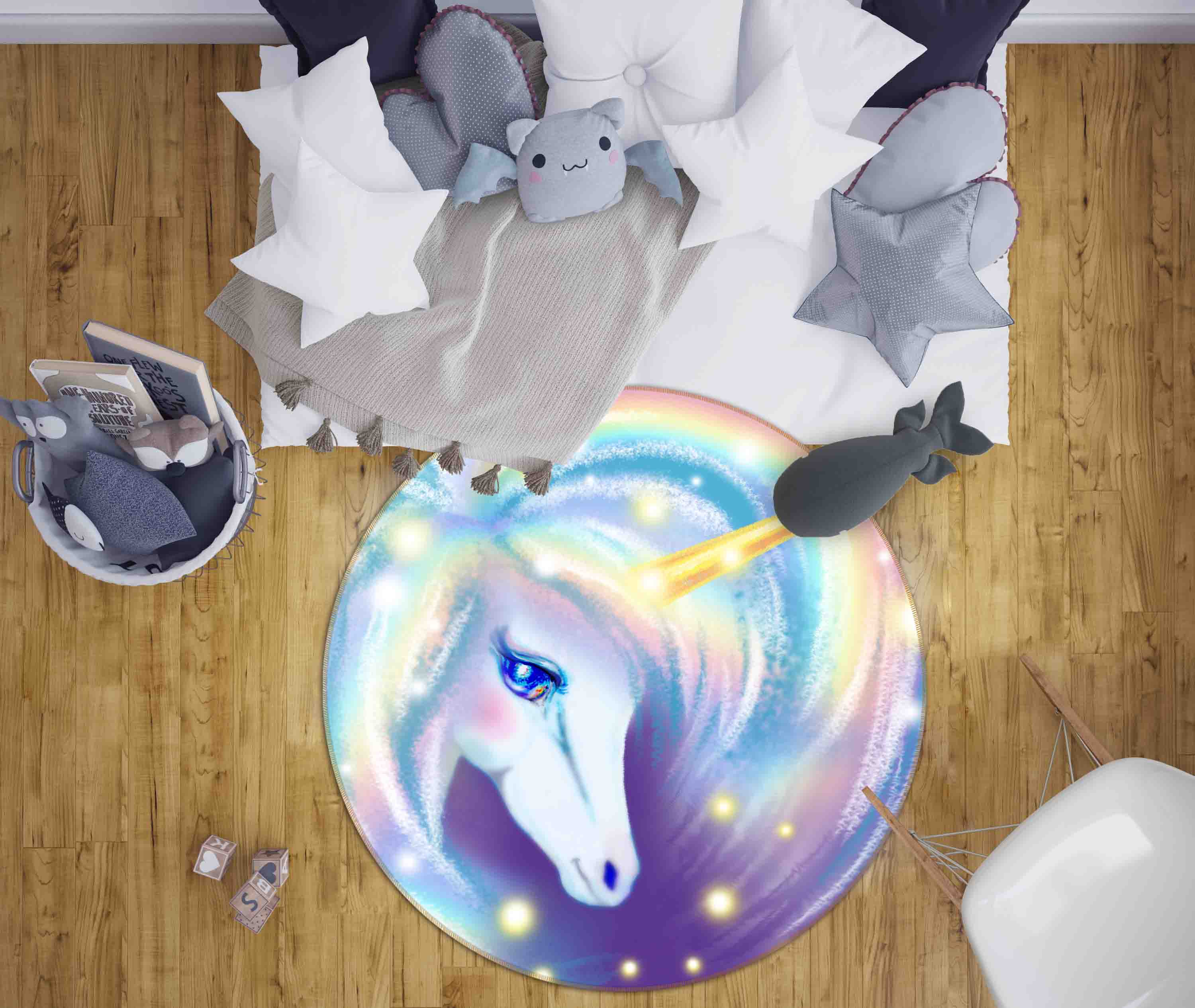 3D Cartoon Animal Unicorn Kids Non-Slip Round Rug Mat 55