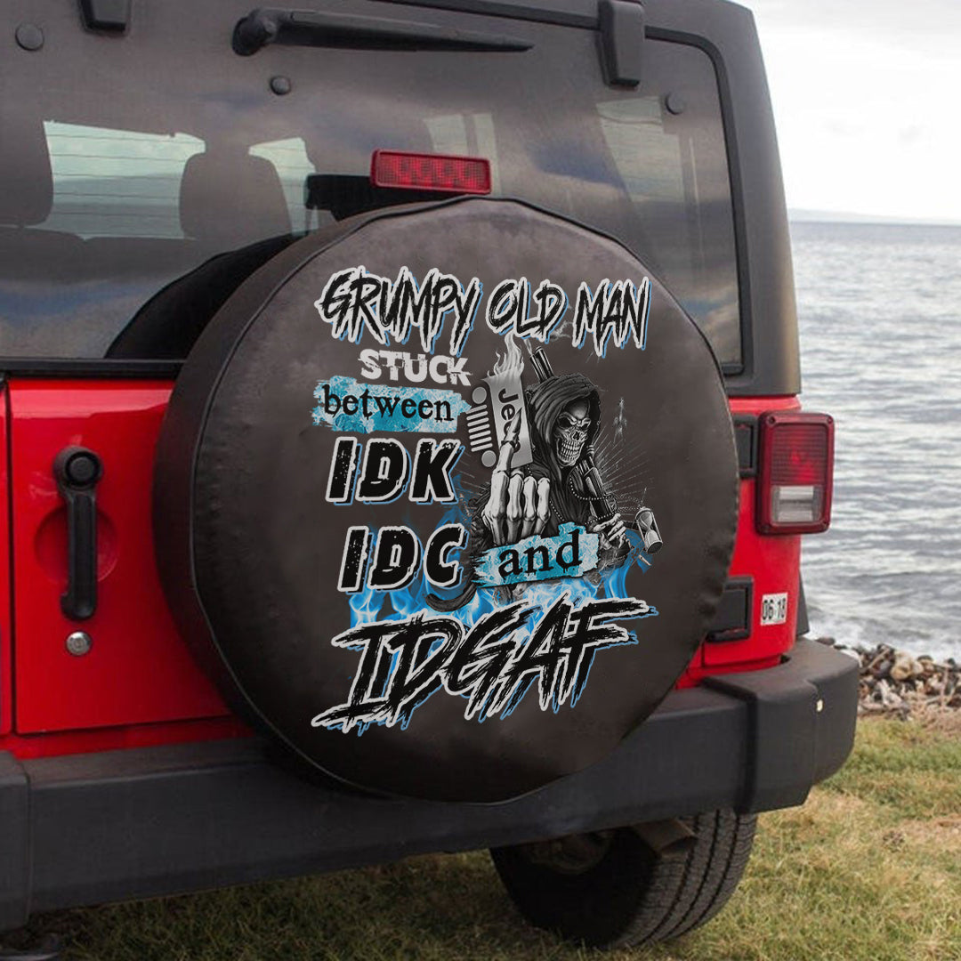 Jeep Grumpy Old Man Stuck Between I Don’T Know I Don’T Care  And I Don’T Give A F*Ck Spare Tire Cover Lt11