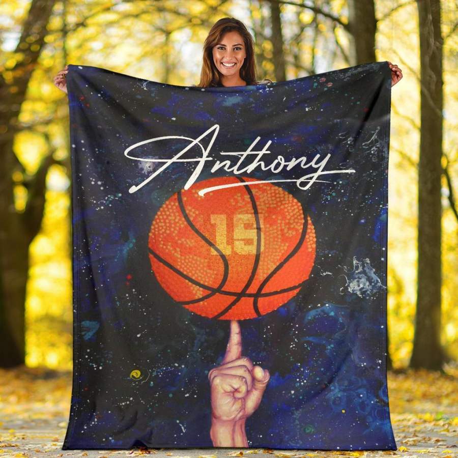 Basketball On Finger Custom Name and Number Fleece Blanket