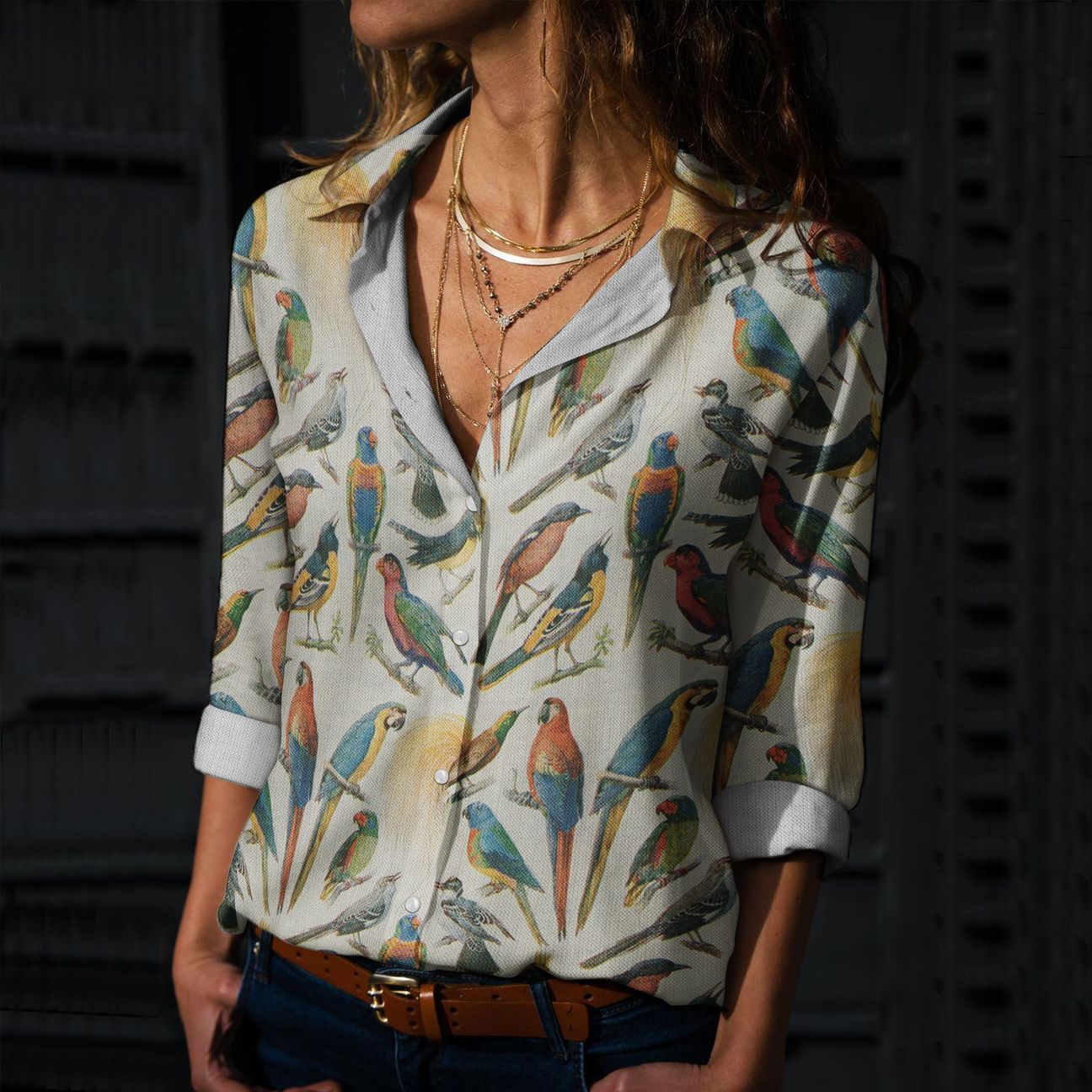 Vintage Parrots Cotton And Linen Casual Shirt For Men and Women, Unisex