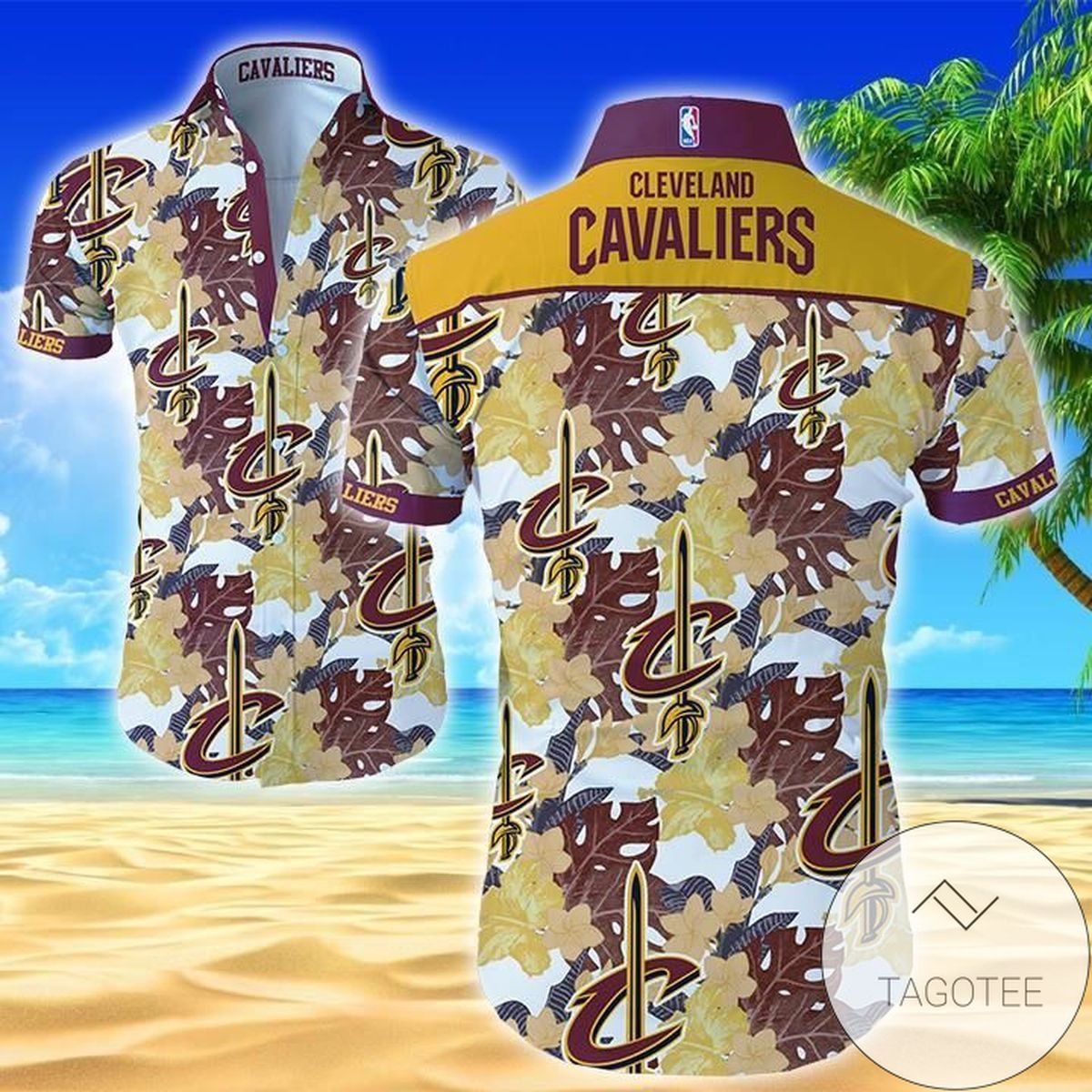 NBA Cleveland Cavaliers Gold Wine Hibiscus Flowers Hawaiian Shirt