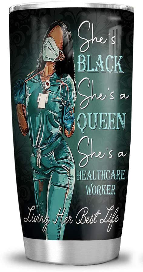 20Oz Black Nurse Gift – Black Queen – Healthcare Worker Nurse Tumbler Cup With Lid, Double Wall Vacuum Sporty Thermos Insulated Travel Coffee Mug