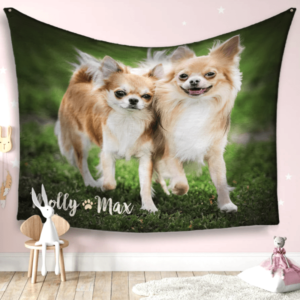 Personalized Puppy Portrait Dogs Photo Name Pet Lover Gift Fleece Blanket With Dog