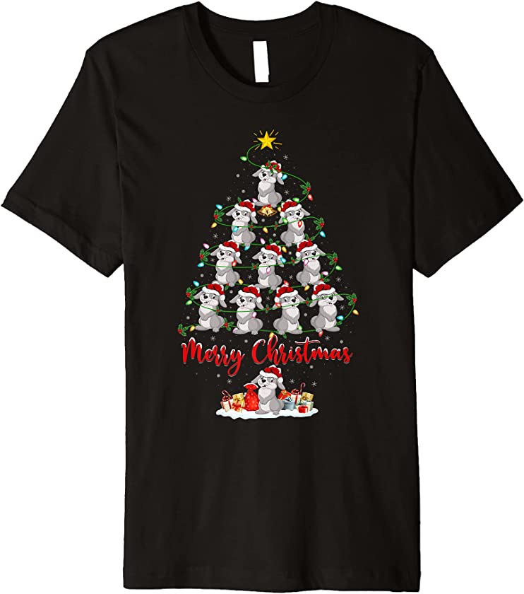 Bunny Christmas Tree Lights Funny Rabbit Bunny Xmas Premium T-Shirt