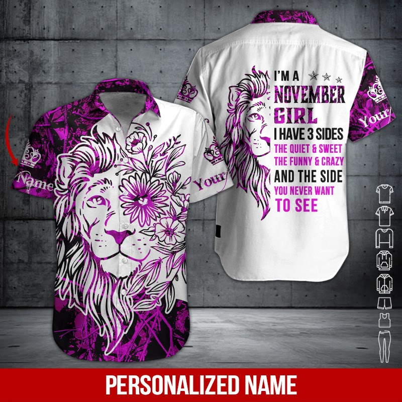 Lion November Girl Custom Name Hawaii Shirt For Men Women Ha23104