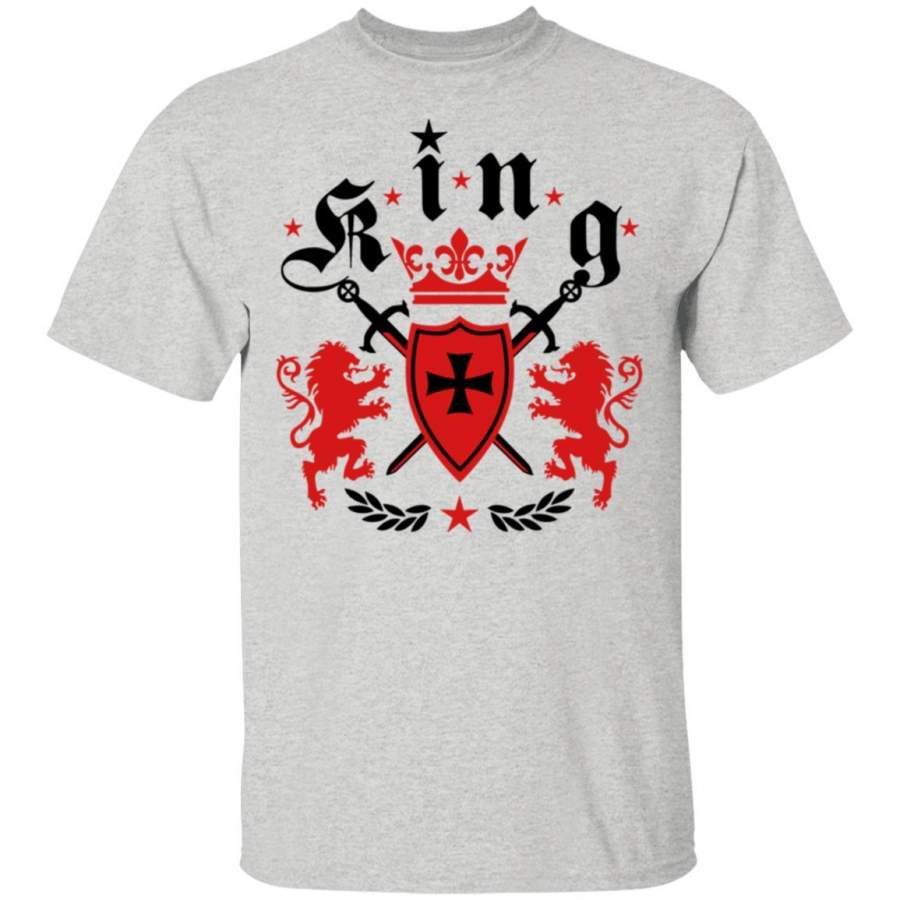 32 King Lions Crown Swords Knight Shield Cross T-Shirt