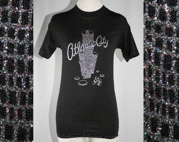 Xs 1970S Atlantic City Shirt 0 Black Tee Metallic Silver New Souveni Shirt