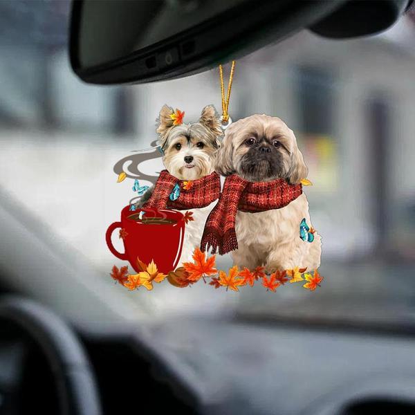 Shih Tzu And Yorkie-Fall Chocolate-Two Sided Ornament