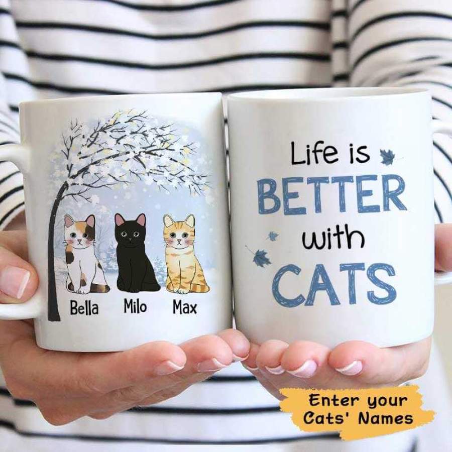 Life Is Better With Cats Winter Tree Personalized AOP Mug