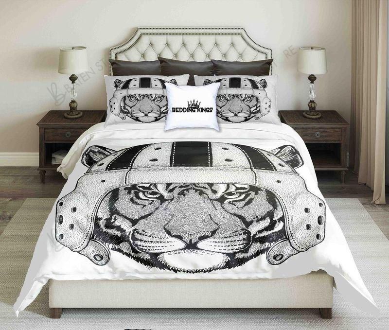 Wild Tiger Wearing Rugby Helmet Black White Design Bedding Set Bedroom Decor