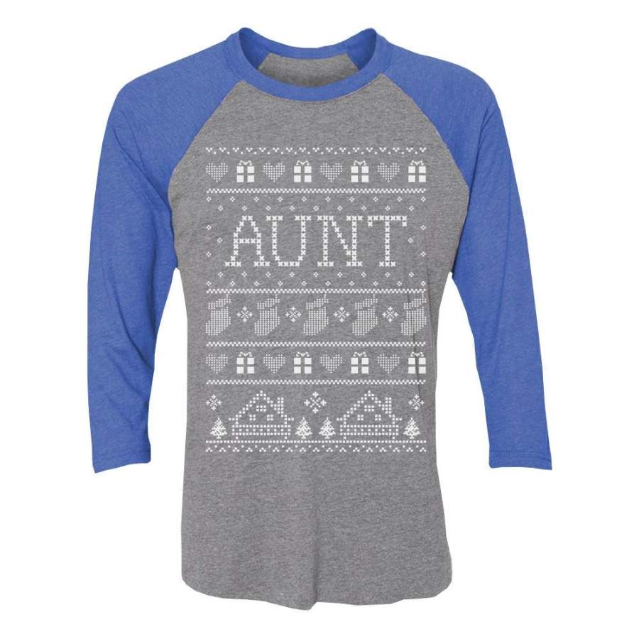 Aunt Ugly Christmas Sweater 3/4 Women Sleeve Baseball Jersey Shirt