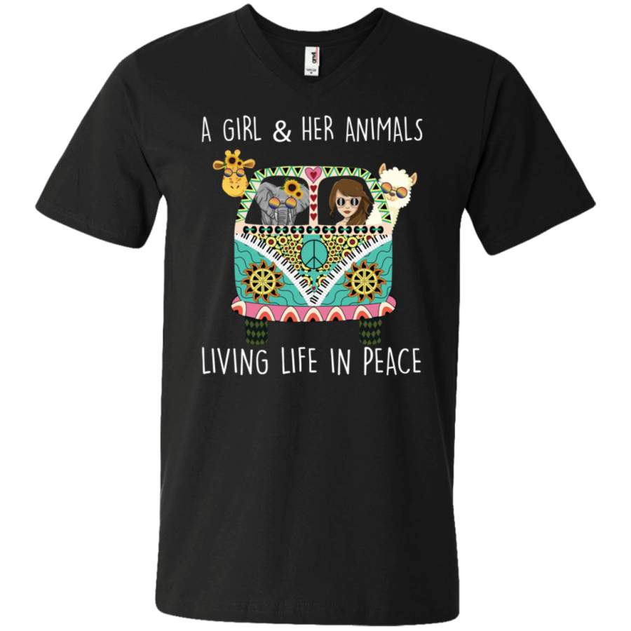 AGR A Girl and Her Animals Living in Peace Unisex V-neck