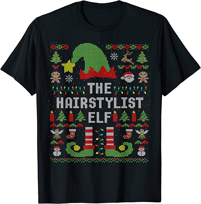 The Hairstylist Elf Ugly Christmas Matching Family Group T-Shirt