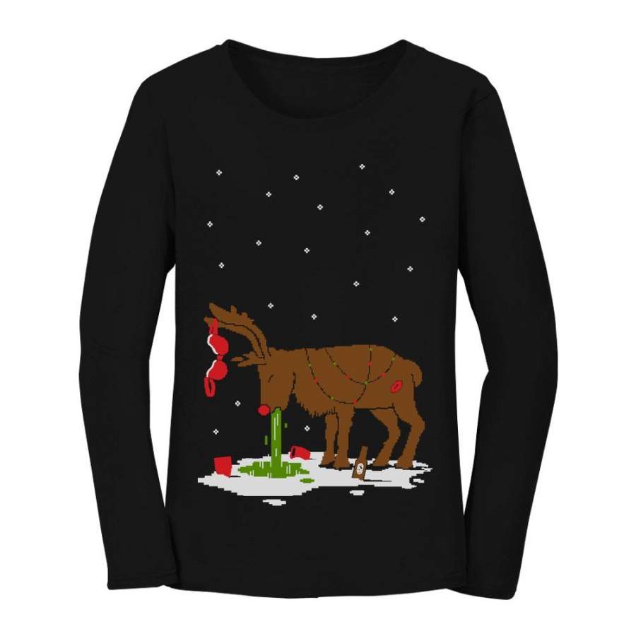 Xmas Reindeer Hangover Ugly Christmas Party Women Long Sleeve T-Shirt