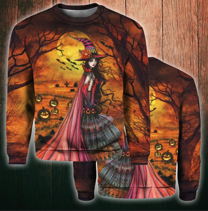 Pumpkin Witch Happy Halloween Crewneck Sweatshirt All Over Print Sweatshirt For Women Sweatshirt For Men