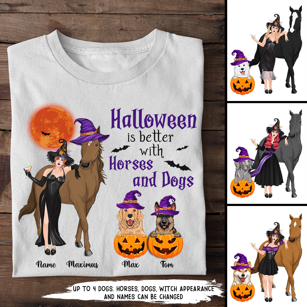 89Customized Halloween Is Better With Horses And Dogs Shirt