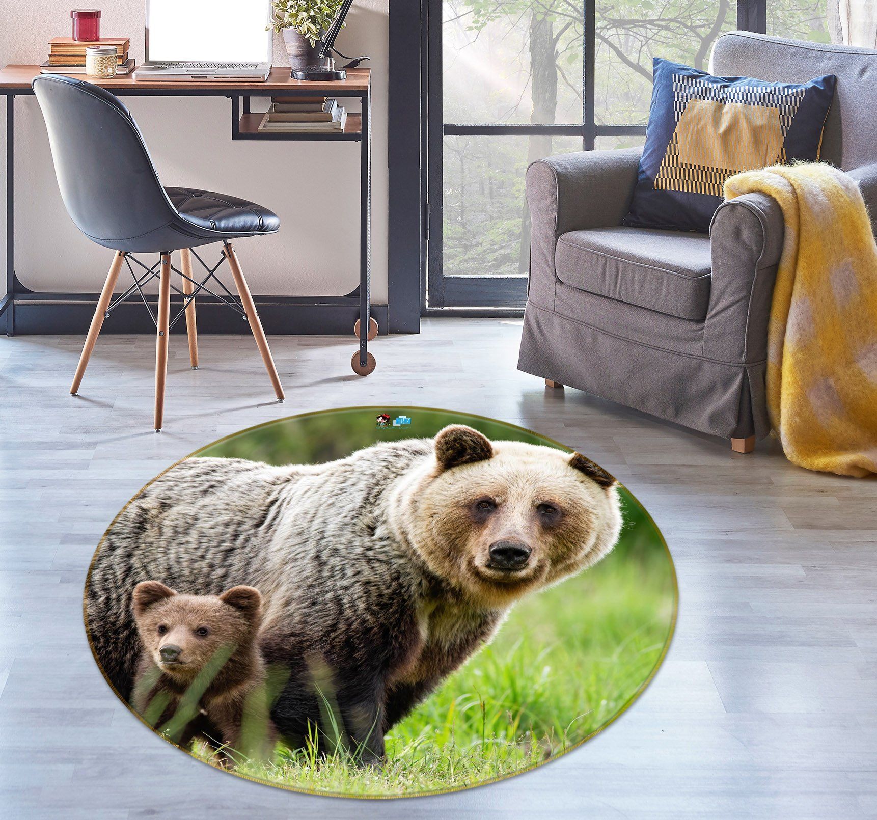 3D Brown Bear 75034 Round Rug – Round Carpet Home Decor