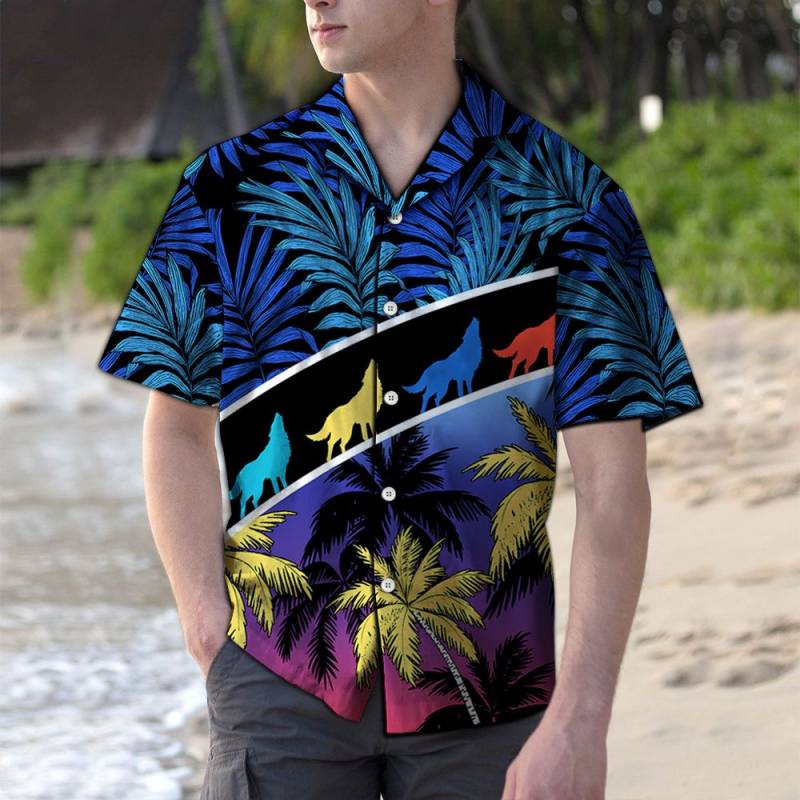 Vacation Tropical Coconut Palm Wolf Hawaii Shirt Ha94779