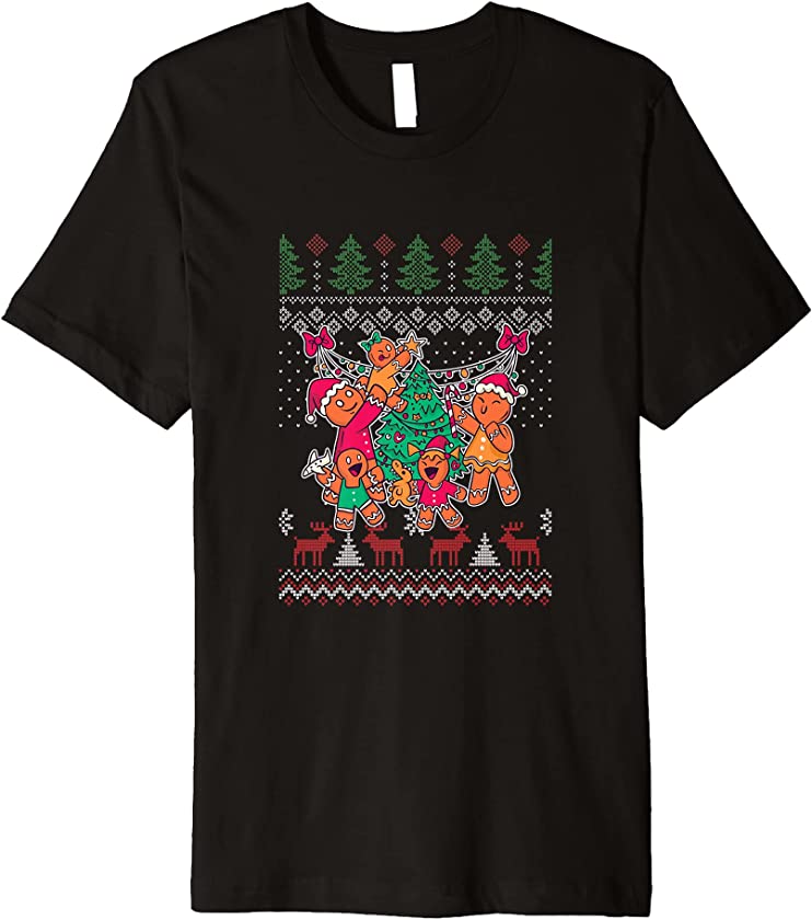 Ugly Christmas Gingerbread Family X-Mas Tree Santa Claus Premium T-Shirt