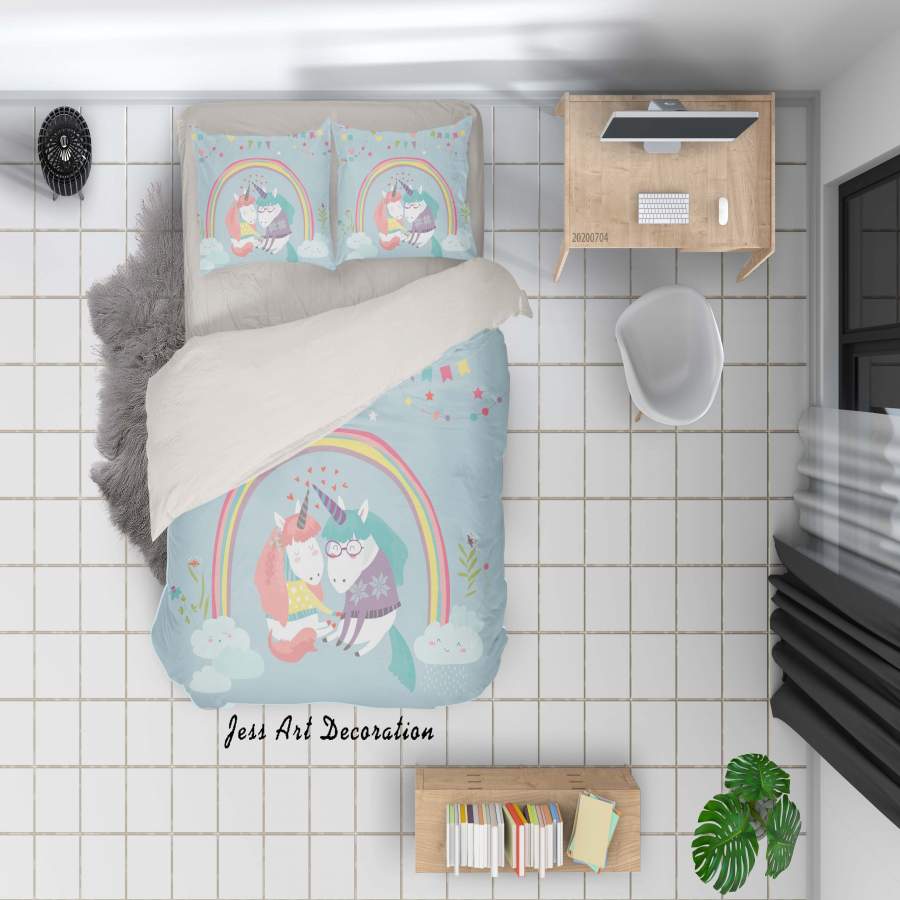 3D Blue Rainbow Unicorn Quilt Cover Set Bedding Set Duvet Cover Pillowcases SF81