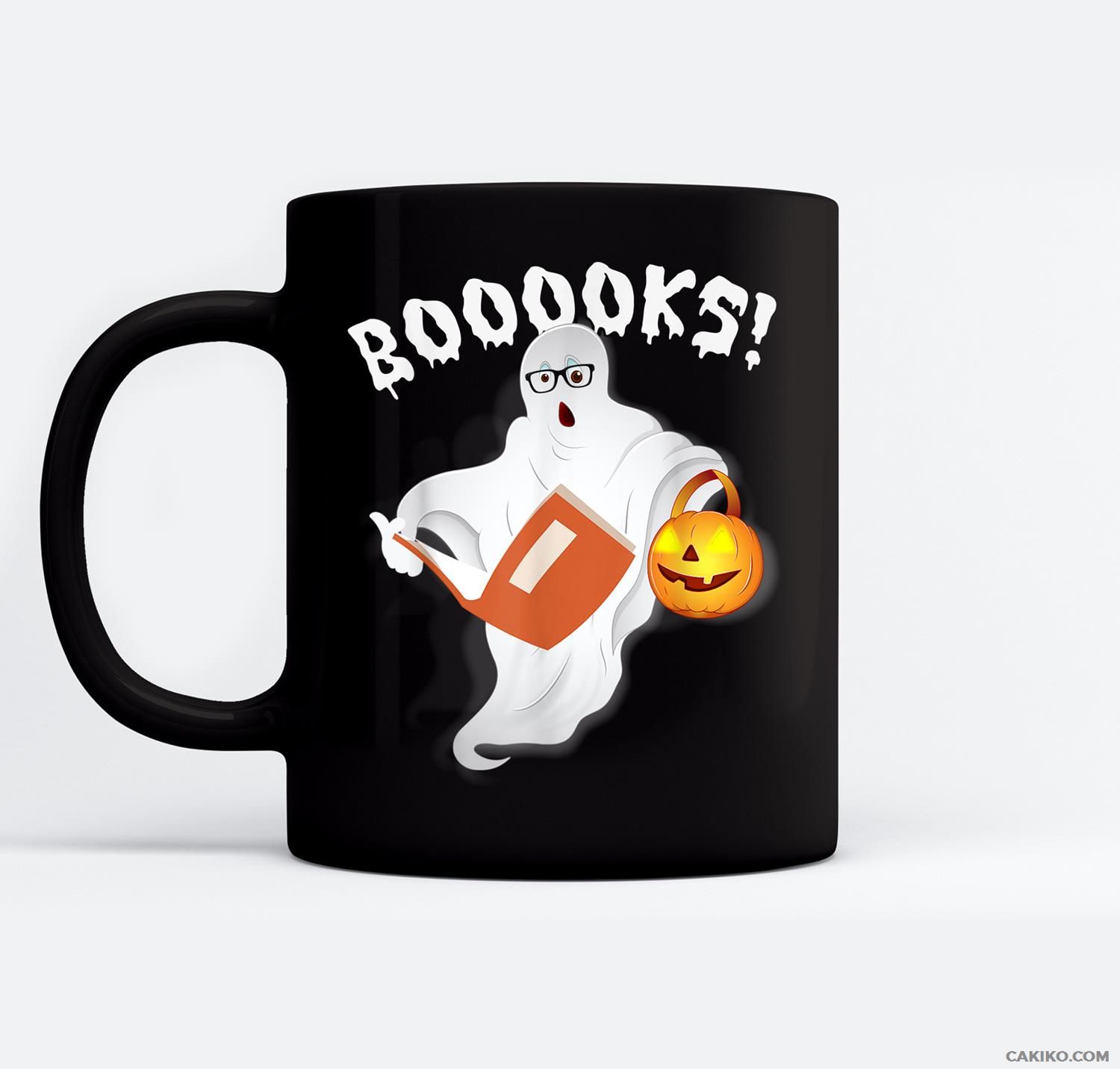 Ghost Reading Books – Funny Halloween Book Lover Ceramic Coffee Black Mugs