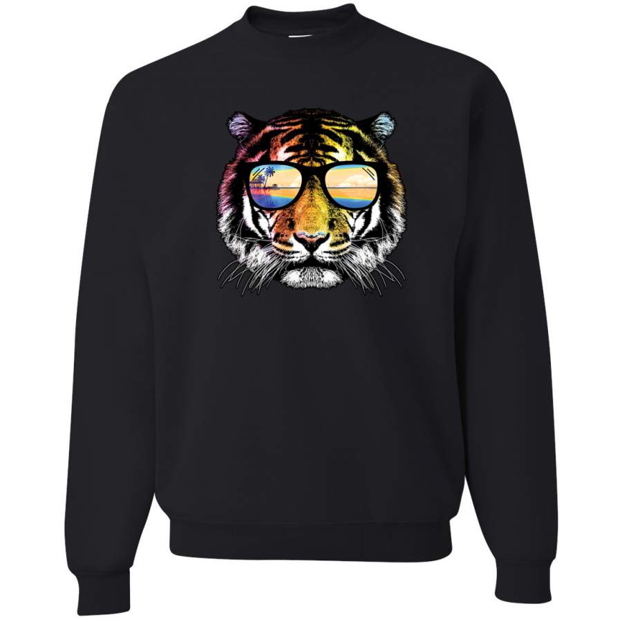 Funny Neon Summer California Beach Tiger Animal Lover Crewneck Graphic Sweatshirt