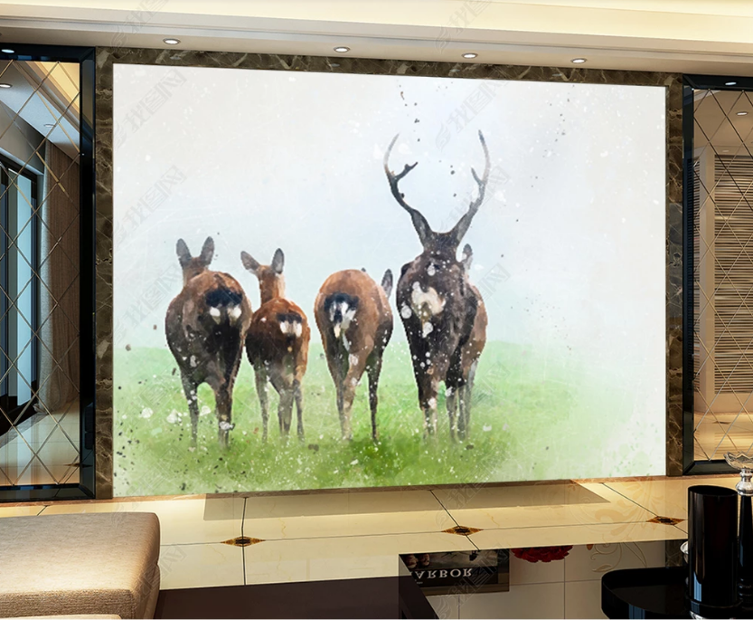 3D Watercolor Animal Elk Wall Mural Wallpaper Lqh 32