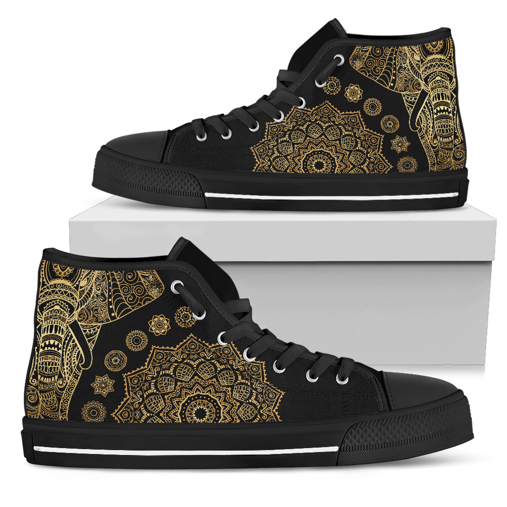 Womens Gold Elephant Mandala High Top Sneaker