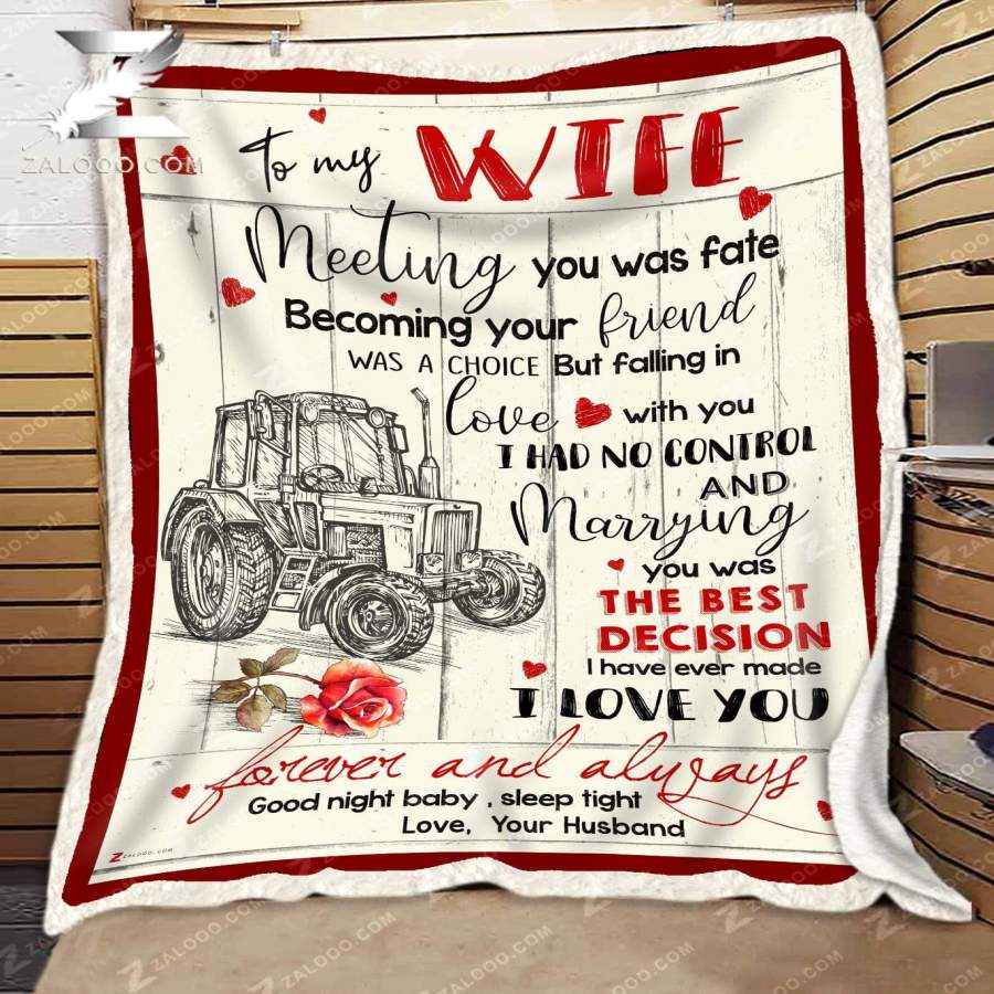 Zalooo – Custom Fleece Blanket – Tractor – To my Wife – Meeting you was fate