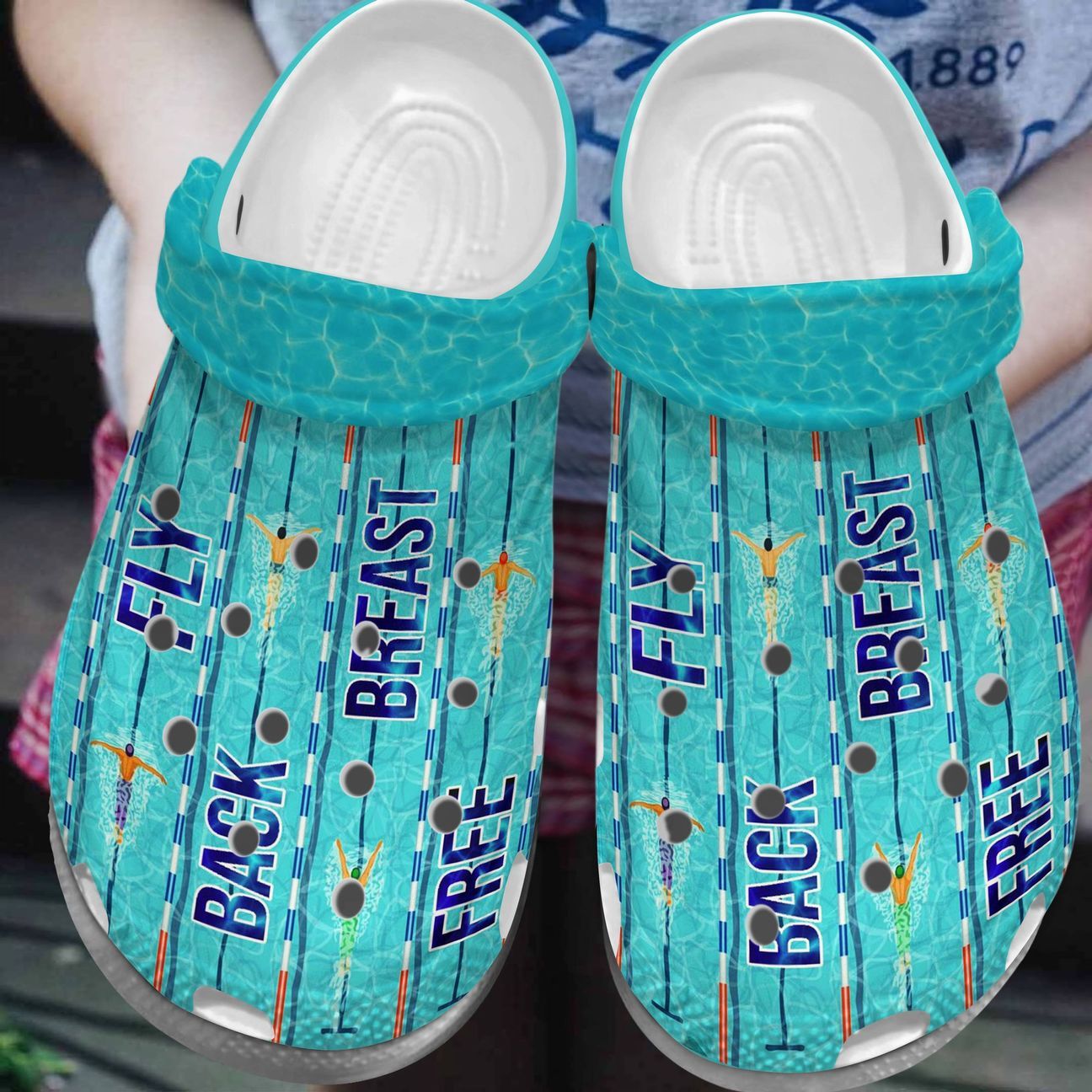 Swimming Personalized Clog, Custom Name, Text, Color, Number Fashion Style For Women, Men, Kid, Print 3D Fly Back Breast Free