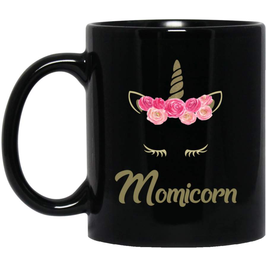 Mothers Day Pretty Unicorn Floral Mom Momicorn! 11oz 15oz Black Mug Happy Easter Day Funny Colors Eggs Bunny Ears Peeps Cute